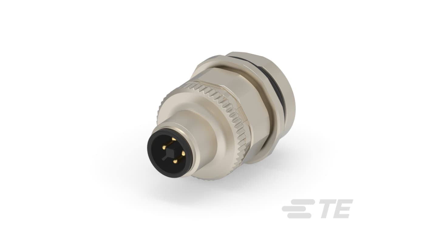 TE Connectivity Industrial Circular Connectors, 4 Contacts, M12 Connector, Plug, Male, IP67, M12 Connector Series