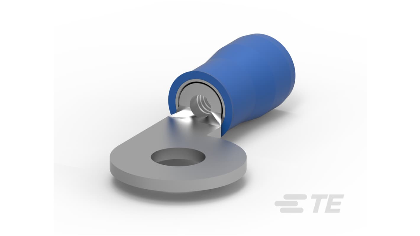 TE Connectivity, PIDG Insulated Ring Terminal, #6 Stud Size, Blue