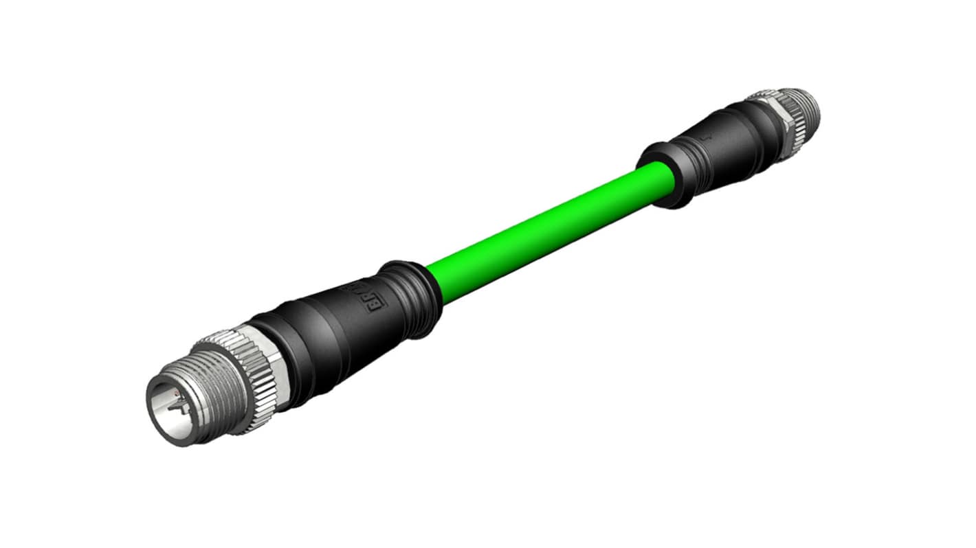 120341, 15m Cat6a, Green M12 to Male M12 Male Shielded, Terminated Polyurethane Sheath