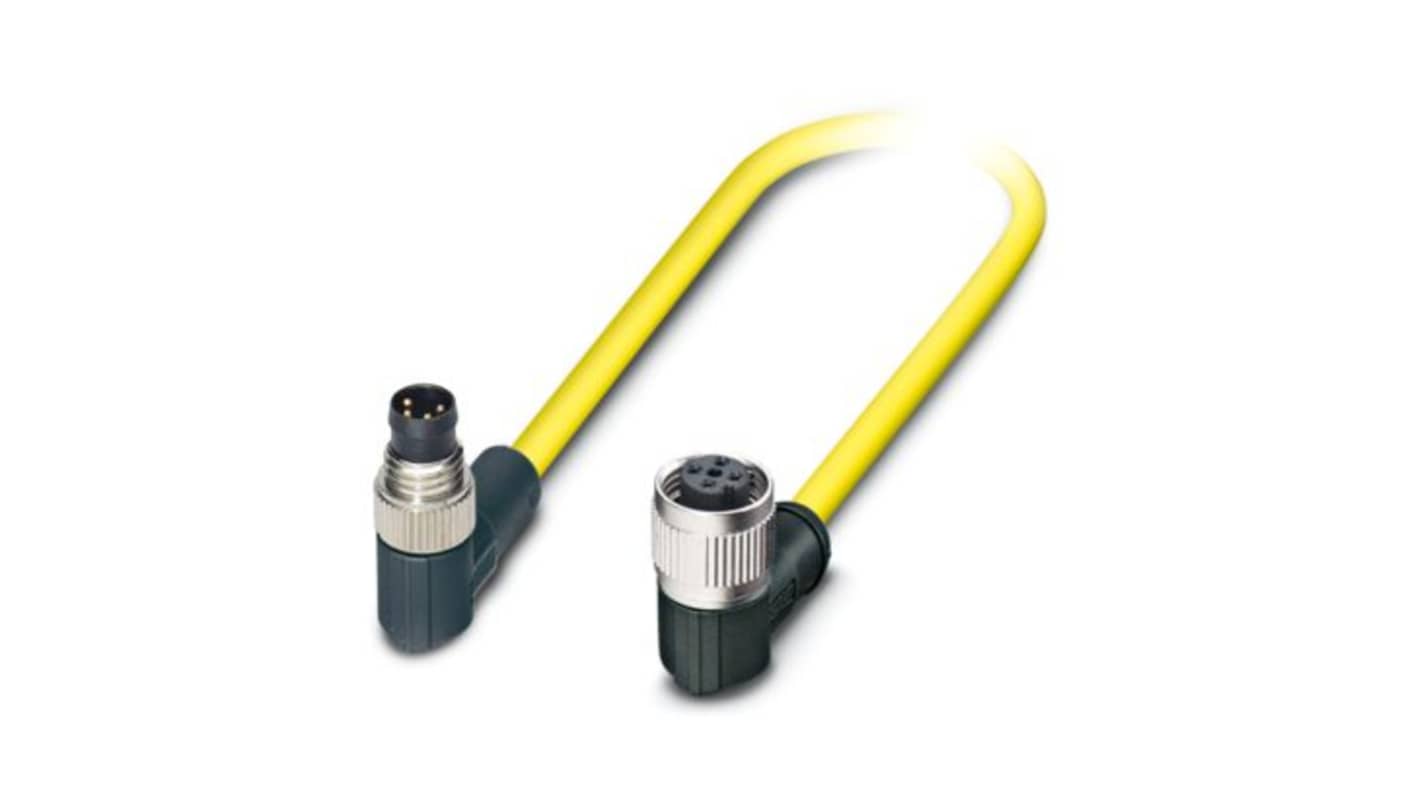 Phoenix Contact Right Angle Male 4 way M8 to Right Angle Female 4 way M12 Actuator/Sensor Cable, 500mm