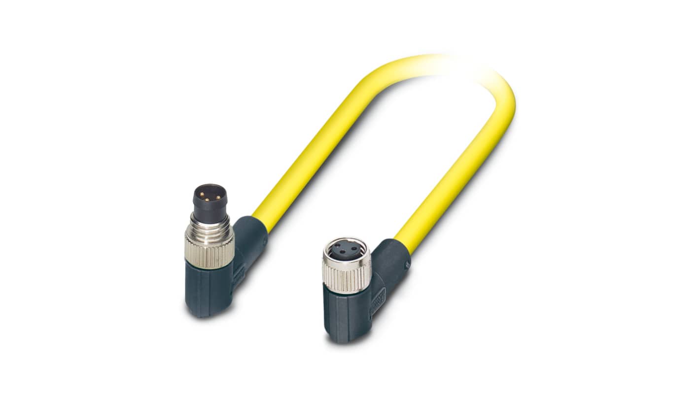 Phoenix Contact Right Angle Male 3 way M8 to Right Angle Female 3 way M8 Sensor Actuator Cable, 1.5m