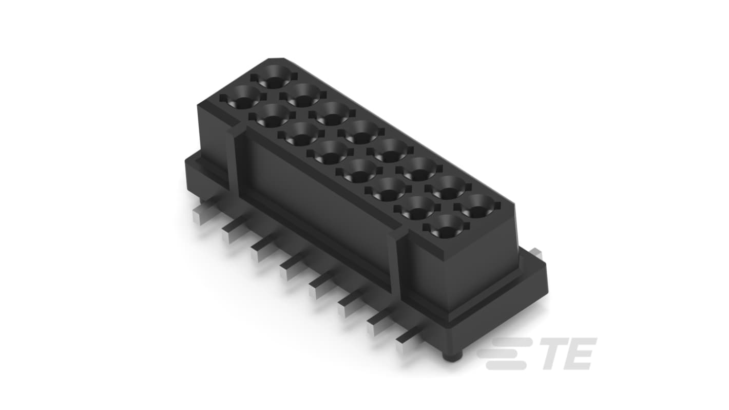 TE Connectivity 4-1756 Series Vertical Board Mount PCB Connector, 16-Contact, 2-Row, 1.25mm Pitch, Surface Mount