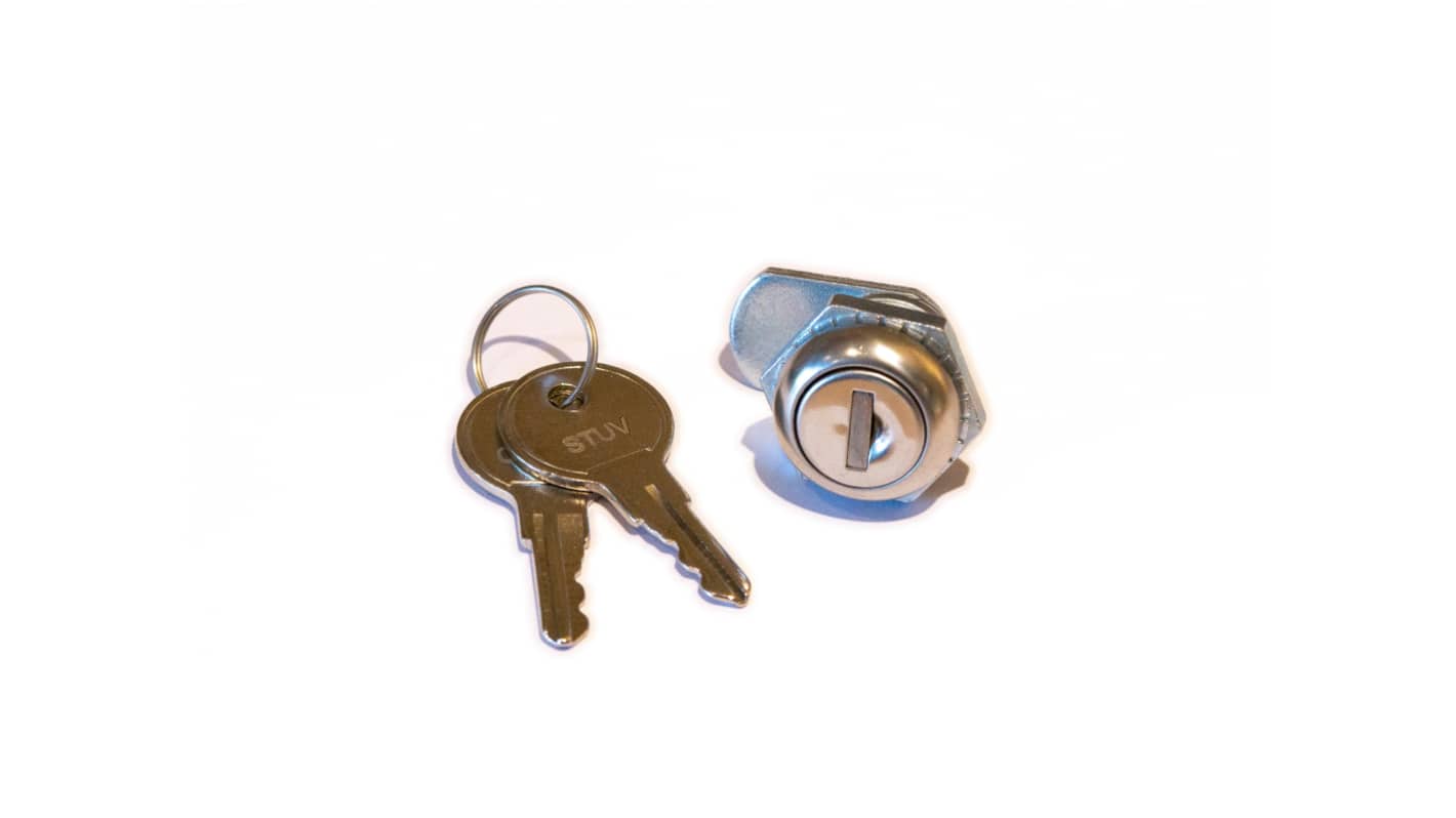 RS PRO Silver Zinc Plated Steel Camlock, 16mm Panel-to-Tongue, 16.5 x 19.5mm Cutout, Key Unlock