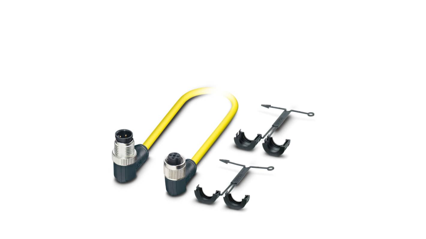 Phoenix Contact Right Angle Male 4 way M12 to Right Angle Female 4 way M12 Actuator/Sensor Cable, 1.5m