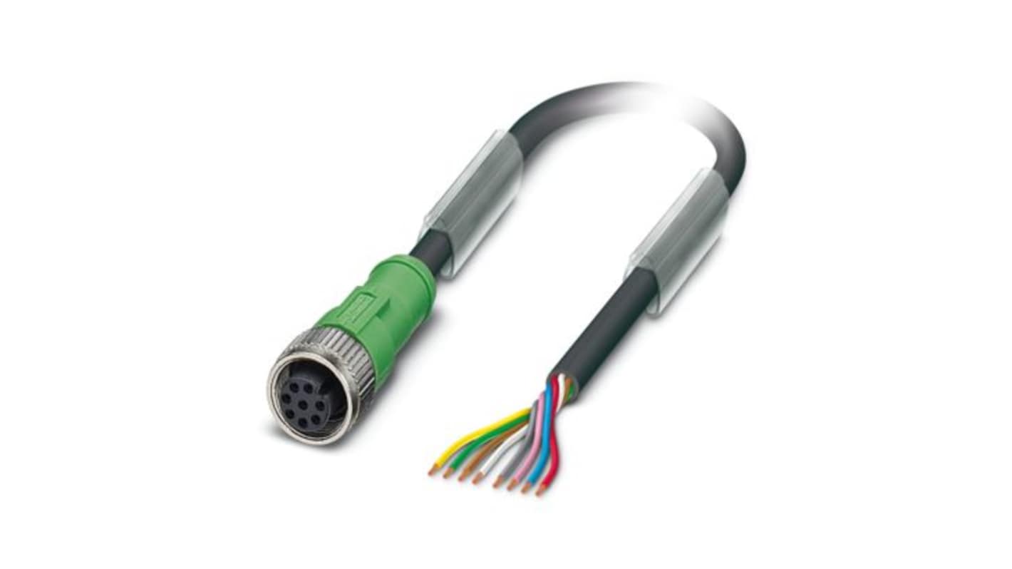 Phoenix Contact Straight Female 8 way M12 to Straight Free Ends Actuator/Sensor Cable, 2m