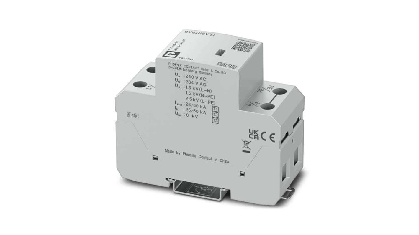 Phoenix Contact 1 Phase Surge Arrester, 25kA, 264V ac, DIN Rail Mount