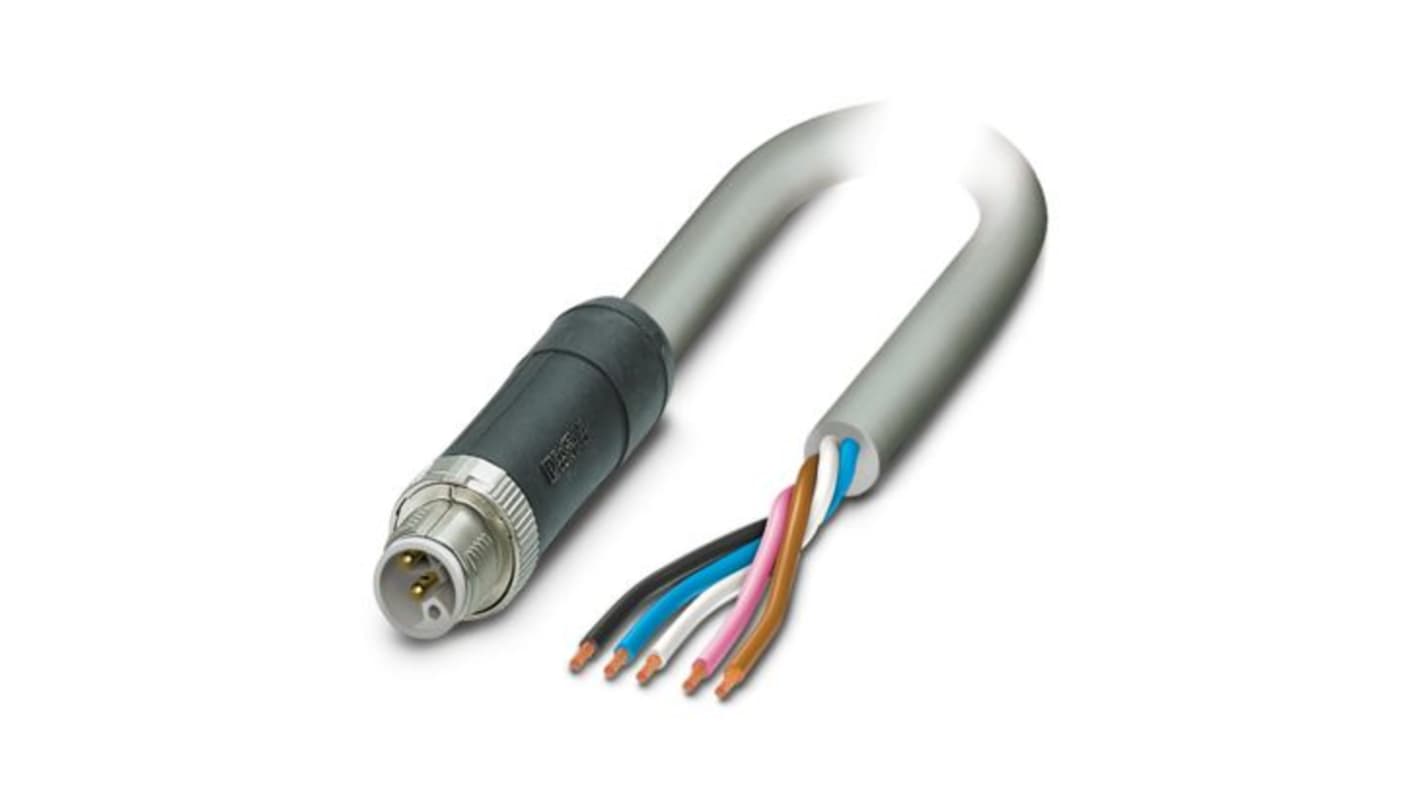 Phoenix Contact 5-290 FE, SAC-5P-M12MSL/ 1 Unshielded 5 x 1.5 mm² 5 Core Power Cable, Grey Polyurethane PUR, 1.5m