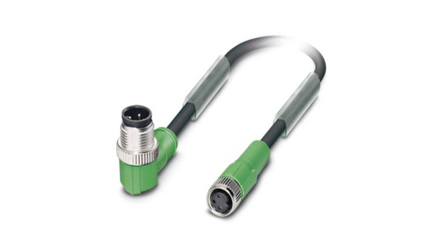 Phoenix Contact Right Angle Male 3 way M12 to Straight Female 3 way M8 Actuator/Sensor Cable, 300mm