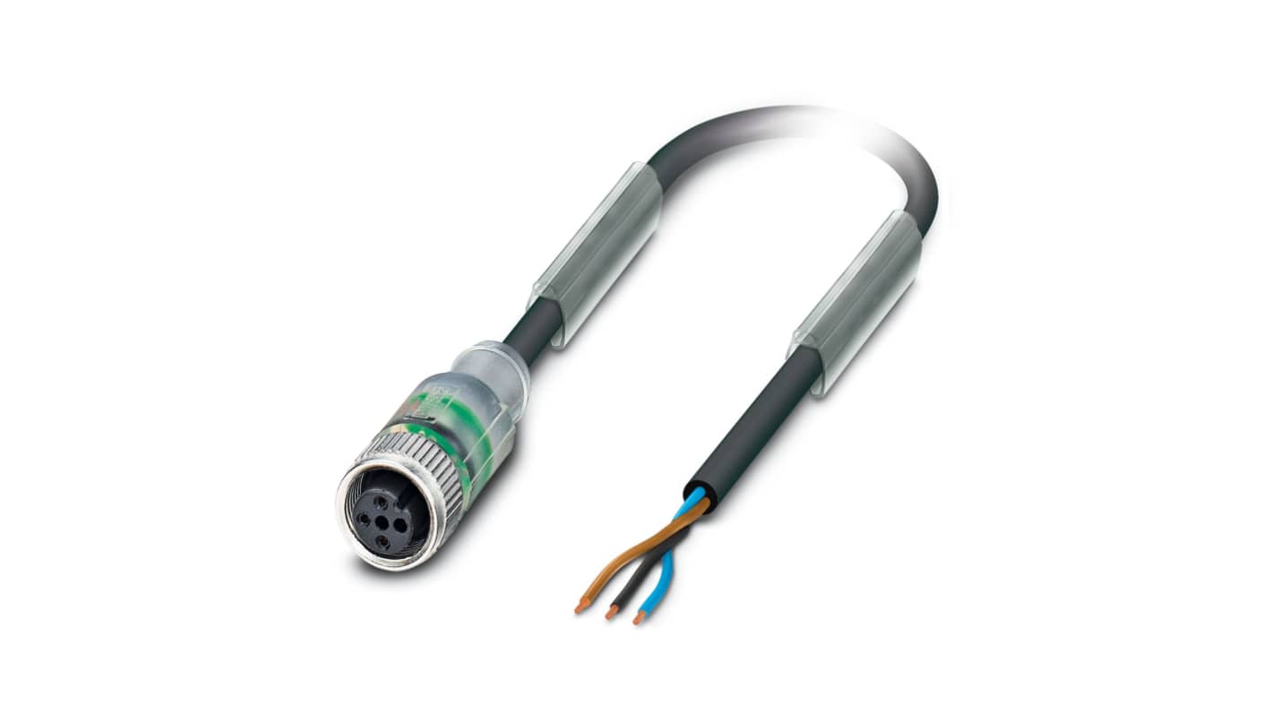 Phoenix Contact Free Ends to Straight Female 3 way M12 Sensor Actuator Cable, 1.5m