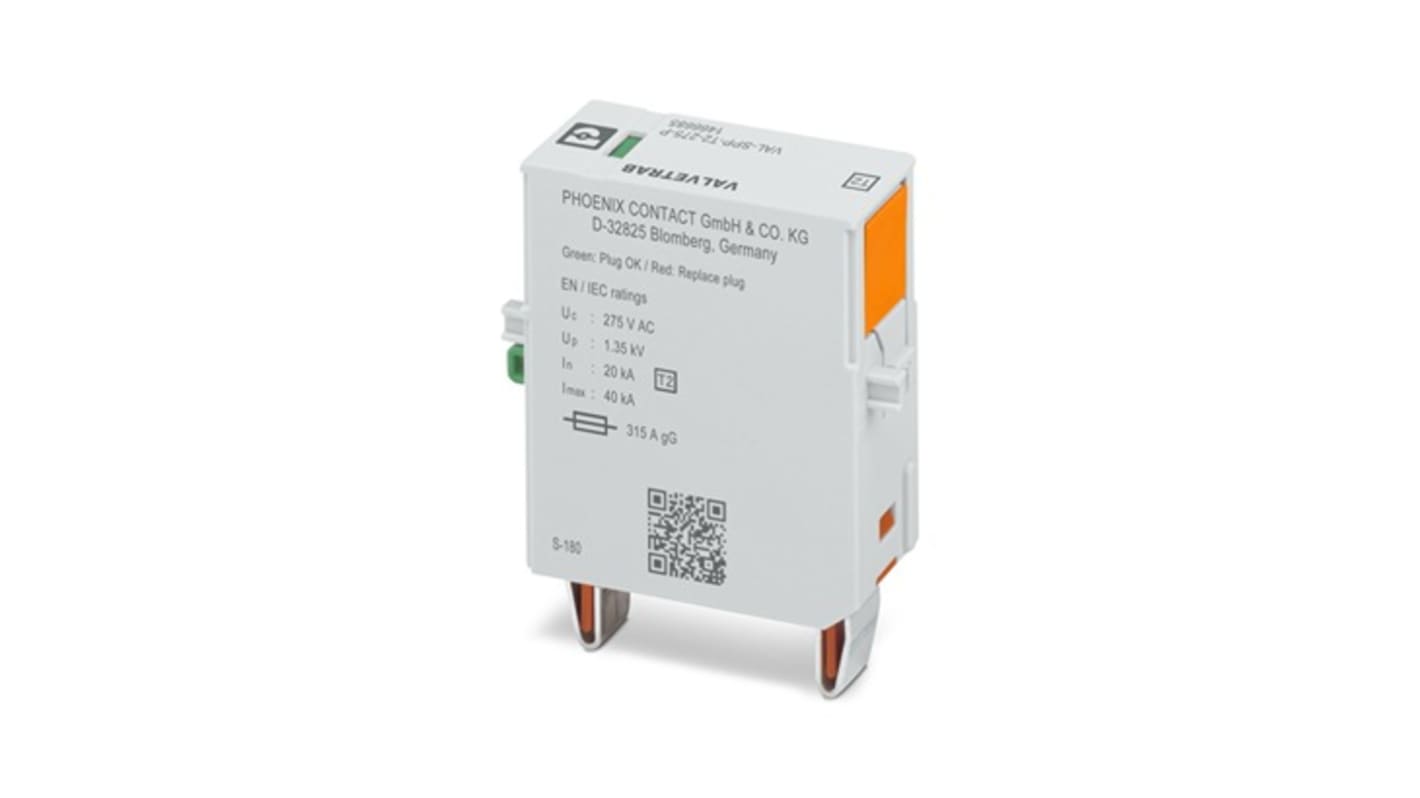 Phoenix Contact, VAL-SPP Surge Protection Plug 275 V ac Maximum Voltage Rating 40kA Maximum Surge Current Surge