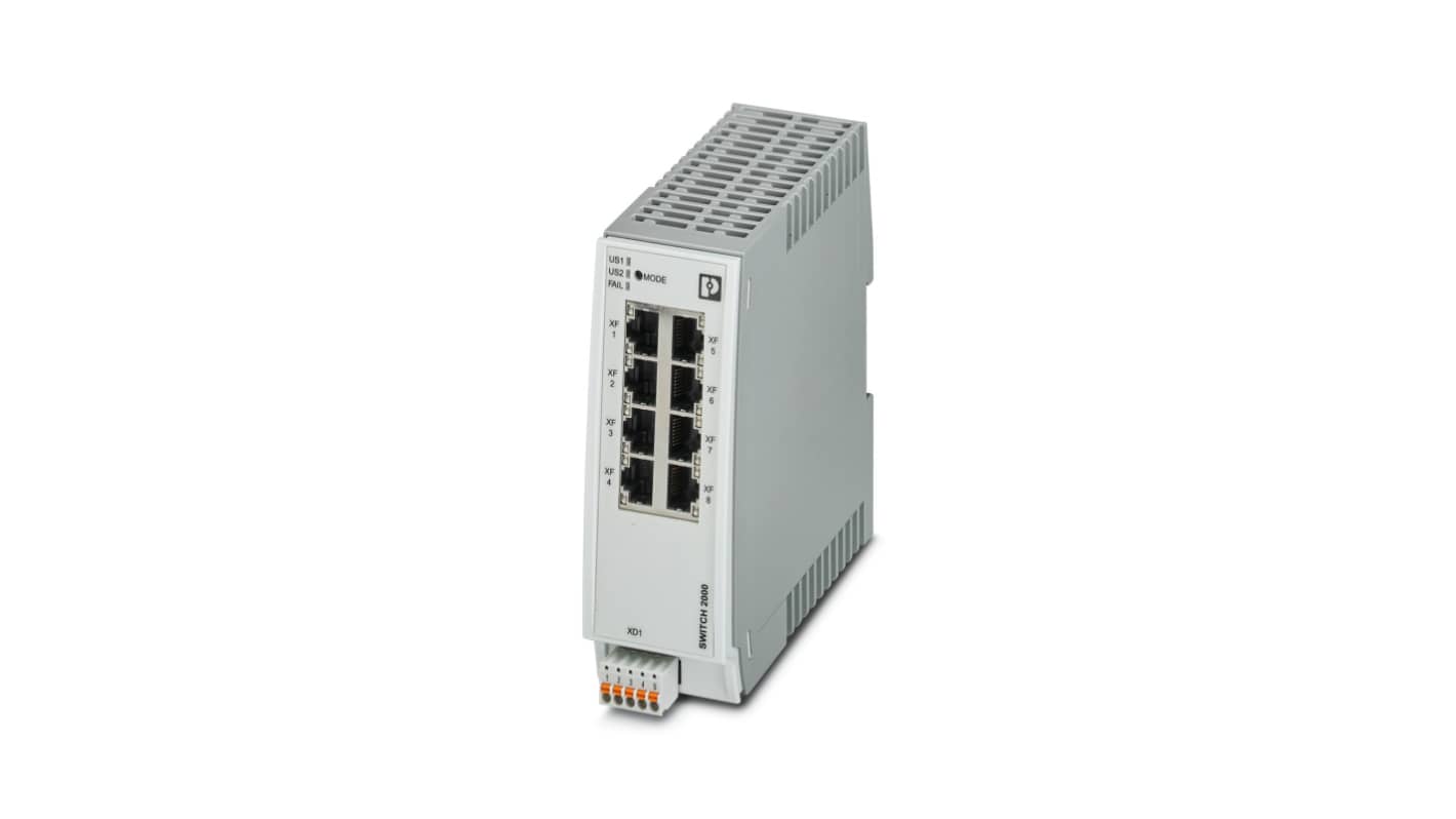 Phoenix Contact 8口以太网交换机, 100Mbit/s, 24V, DIN卡轨安装安装, FL SWITCH系列