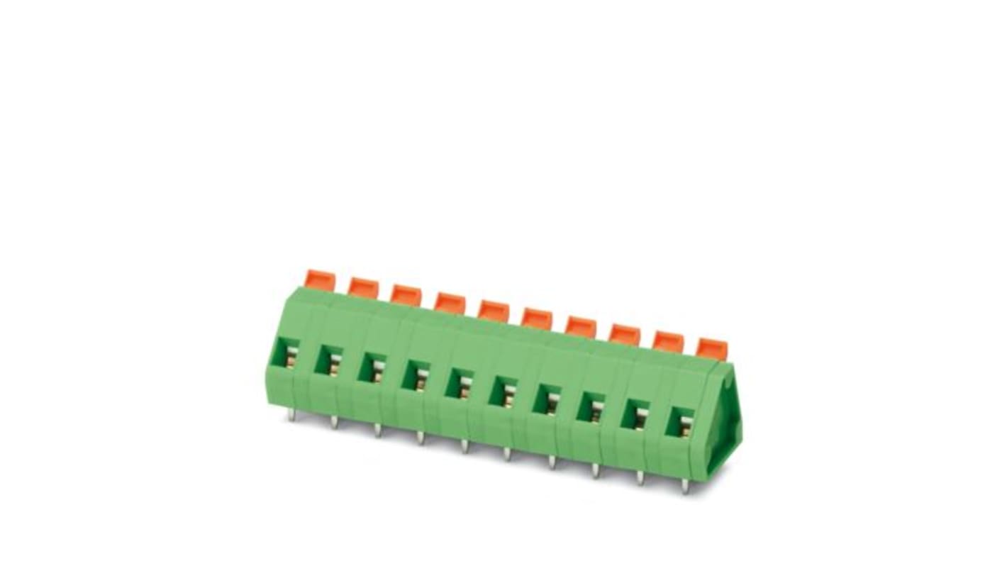 Phoenix Contact ZFKDSA 1 Series PCB Terminal Block, 5-Contact, 7.62mm Pitch, Wave Soldering, 1-Row, Spring Cage