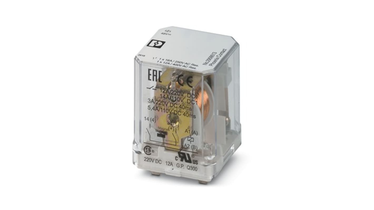 Phoenix Contact Plug In Power Relay, 48V dc Coil, 5mA Switching Current, SPST