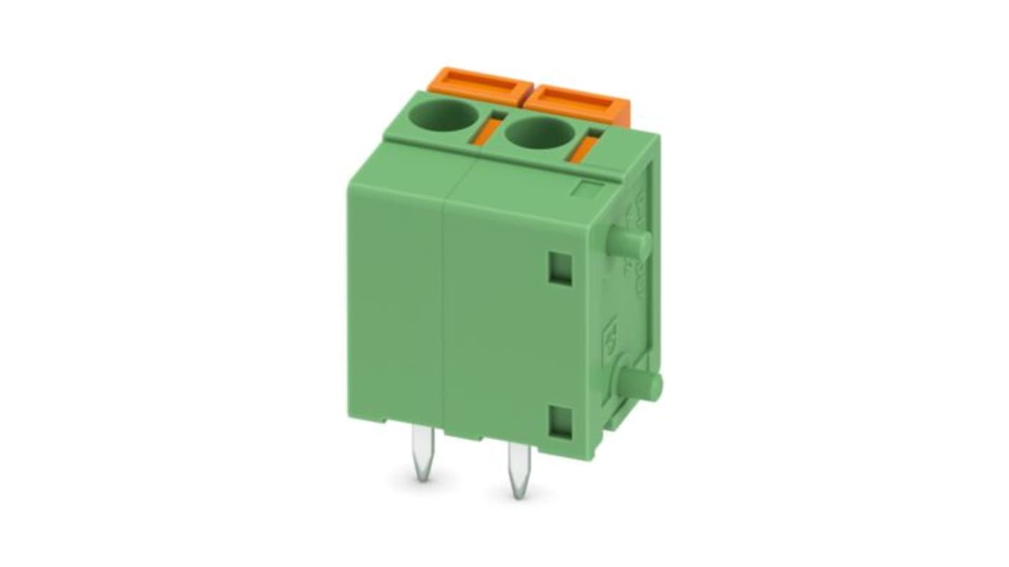 Phoenix Contact FFKDSA/V1 Series PCB Terminal Block, 2-Contact, 5.08mm Pitch, Wave Soldering, 1-Row, Push In Spring