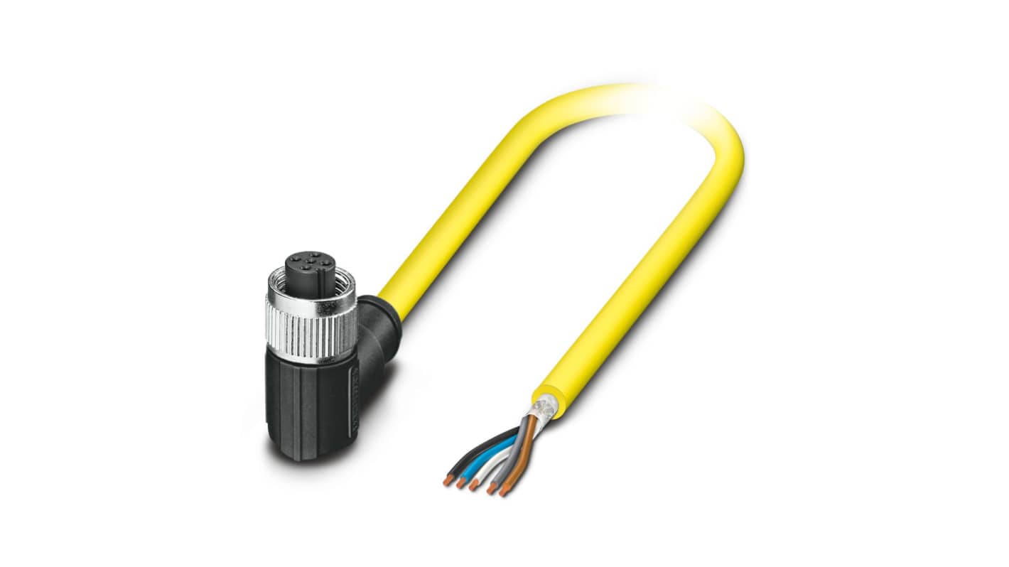 Phoenix Contact Right Angle Female 5 way M12 to Straight Free Ends Actuator/Sensor Cable, 10m