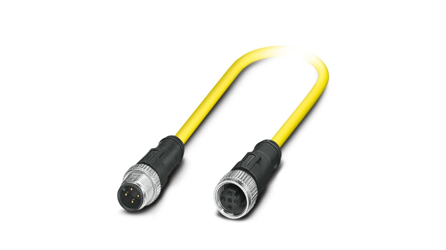 Phoenix Contact Straight Male 4 way M12 to Straight Female 4 way M12 Actuator/Sensor Cable, 1.5m