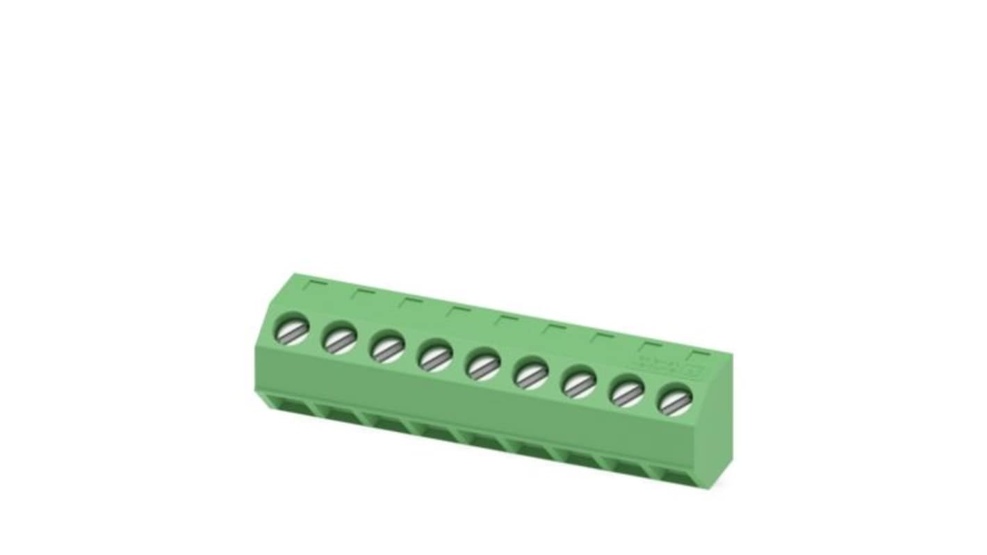 Phoenix Contact SMKDSNF 1 Series PCB Terminal Block, 9-Contact, 5.08mm Pitch, Wave Soldering, 1-Row, Screw Termination