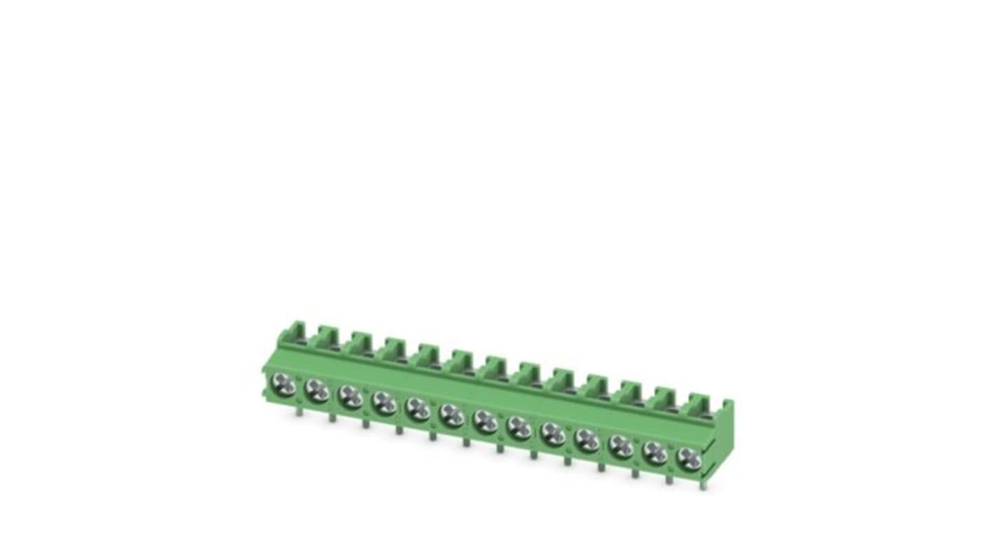 Phoenix Contact PT 1 Series PCB Terminal Block, 13-Contact, 5mm Pitch, Wave Soldering, 1-Row, Screw Termination