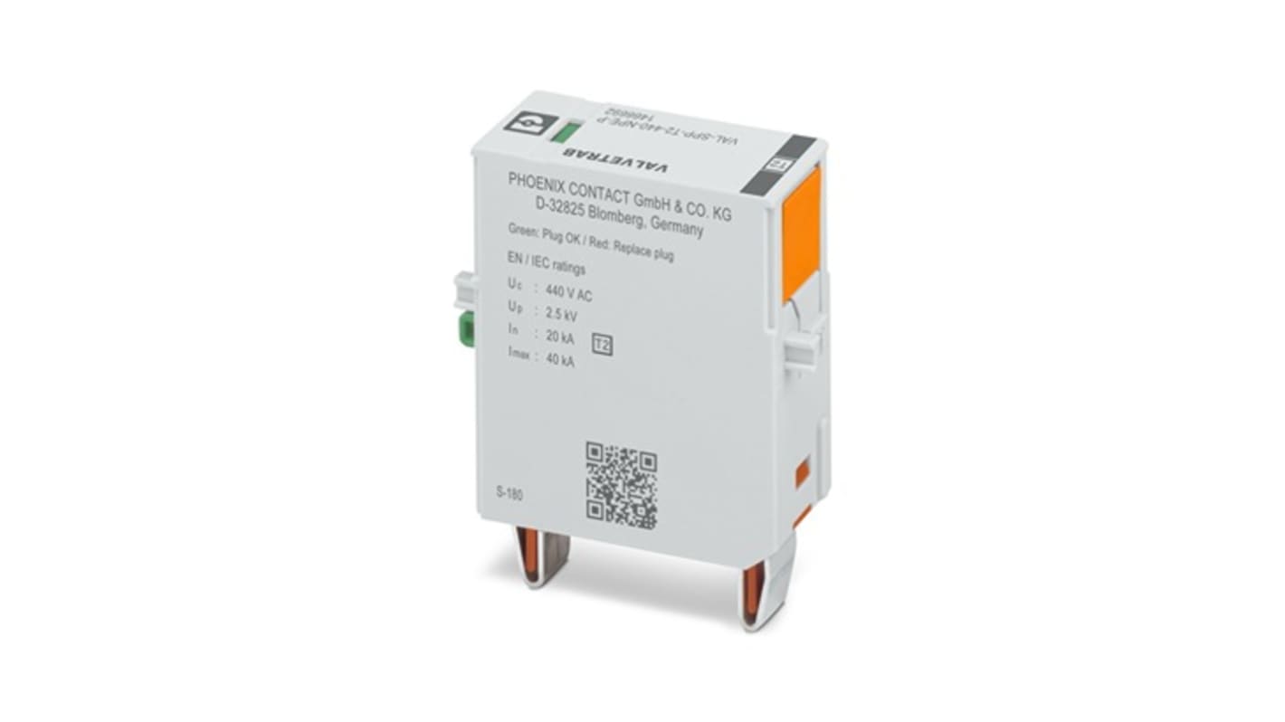 Phoenix Contact, VAL-SPP Surge Protection Plug 440 V ac Maximum Voltage Rating 40kA Maximum Surge Current Surge