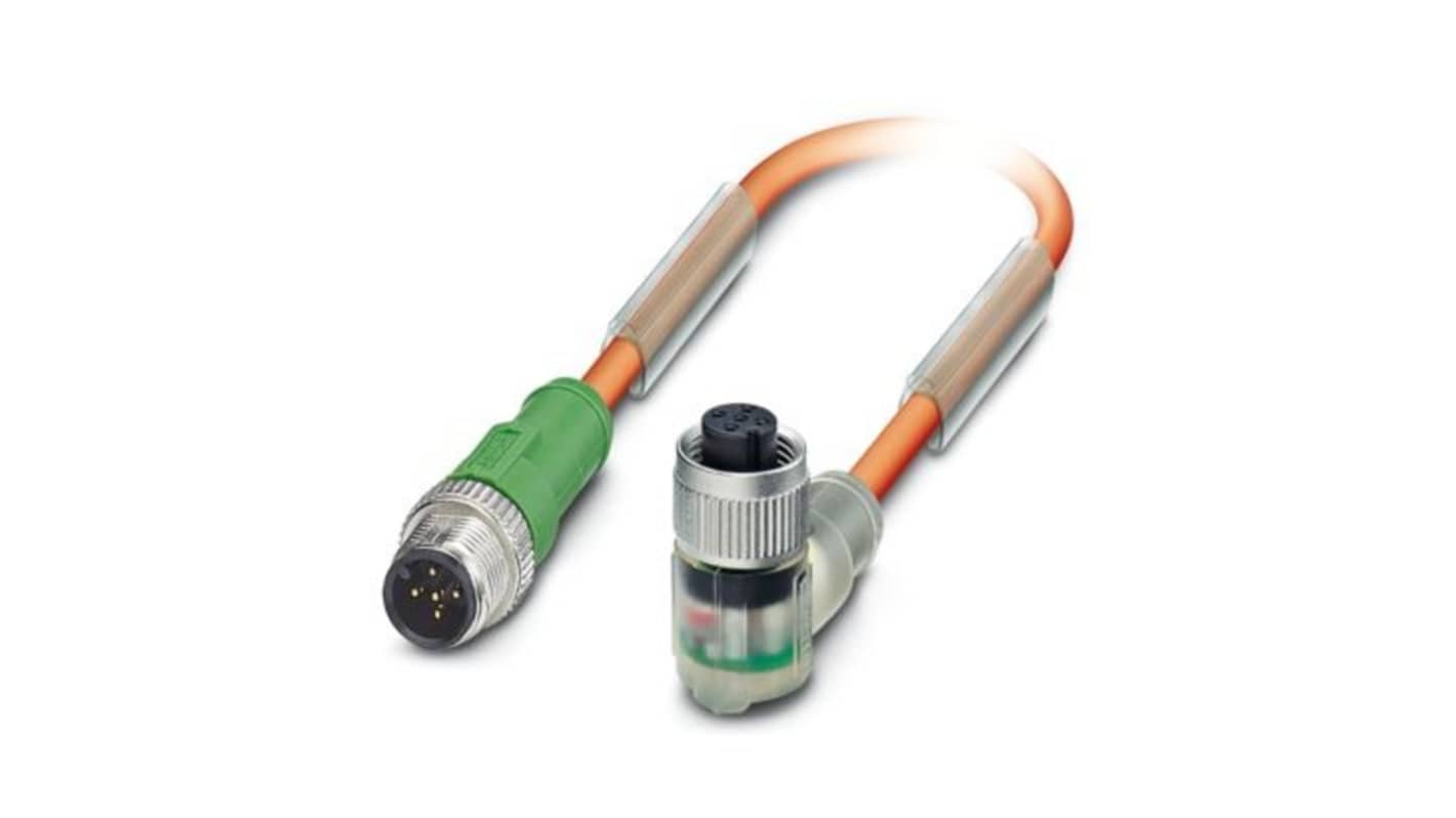 Phoenix Contact Straight Male 5 way M12 to Right Angle Female 5 way M12 Sensor Actuator Cable, 1m