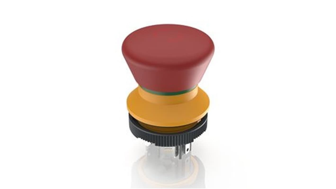 RAFI LUMOTAST 22 Series Latching Emergency Stop Push Button, PCB, 22.3mm Cutout, 1 NO + 1 NC, IP65