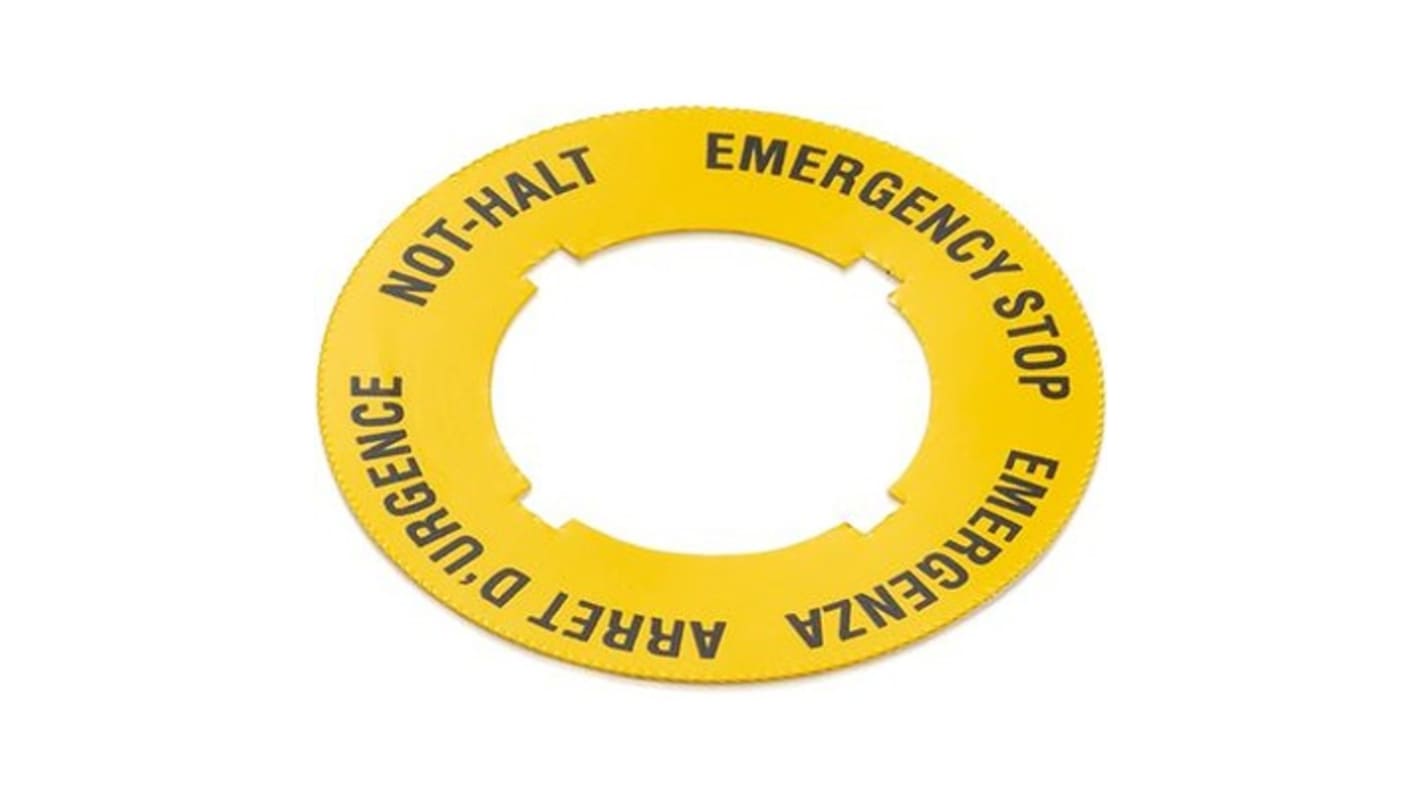 RAFI 标签 标签, "Emergency Stop, Not Halt"文字, "紧急停止"符号, 用于工程机械、手持终端、工业机器人
