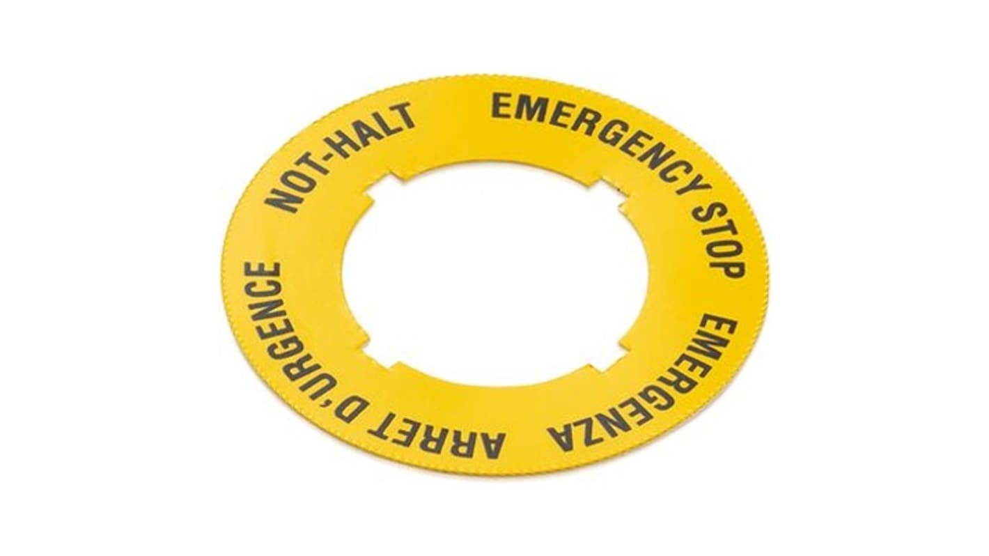 RAFI 标签 标签, "Emergency Stop, Not Halt"文字, "紧急停止"符号, 用于工程机械、手持终端、工业机器人