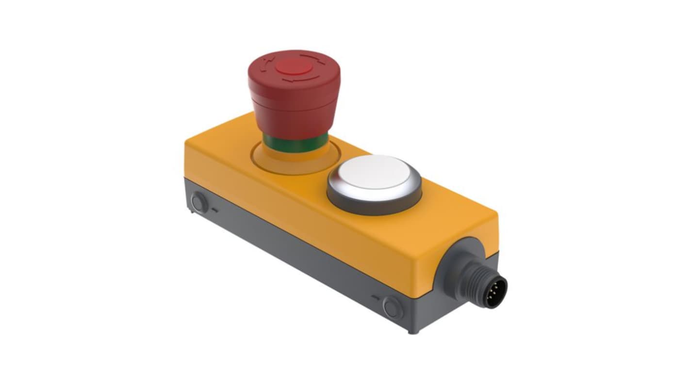 RAFI E-BOX M12 Series Latching Emergency Stop Push Button, Screw Mount, 40mm Cutout, 2NC + 1NO, IP65