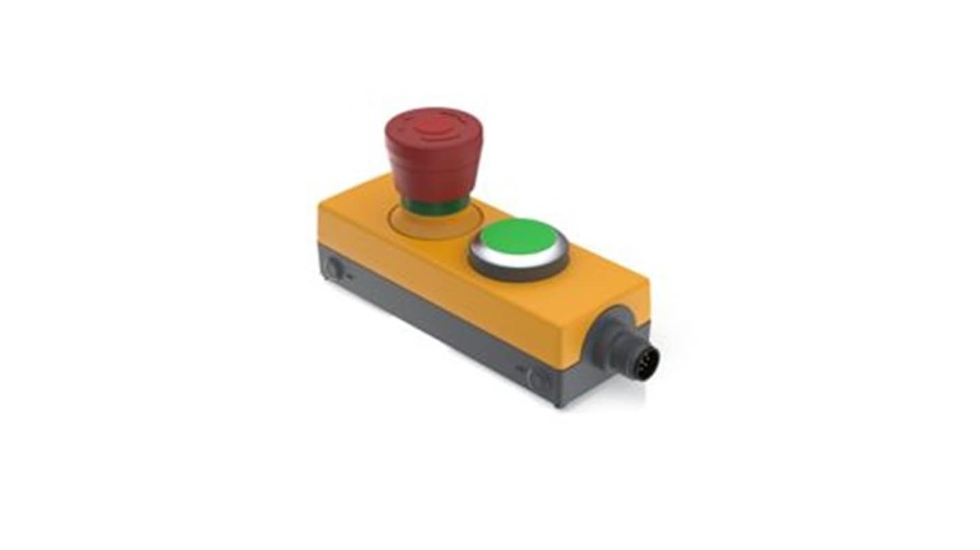 RAFI E-BOX M12 Series Latching Emergency Stop Push Button, Screw Mount, 40mm Cutout, 2NC + 1, IP65
