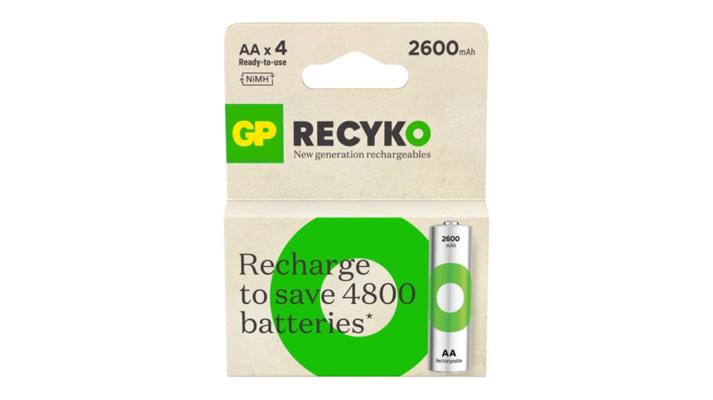 Gp Batteries 镍氢5号充电电池, 1.2V, 2.65AH, 4个装