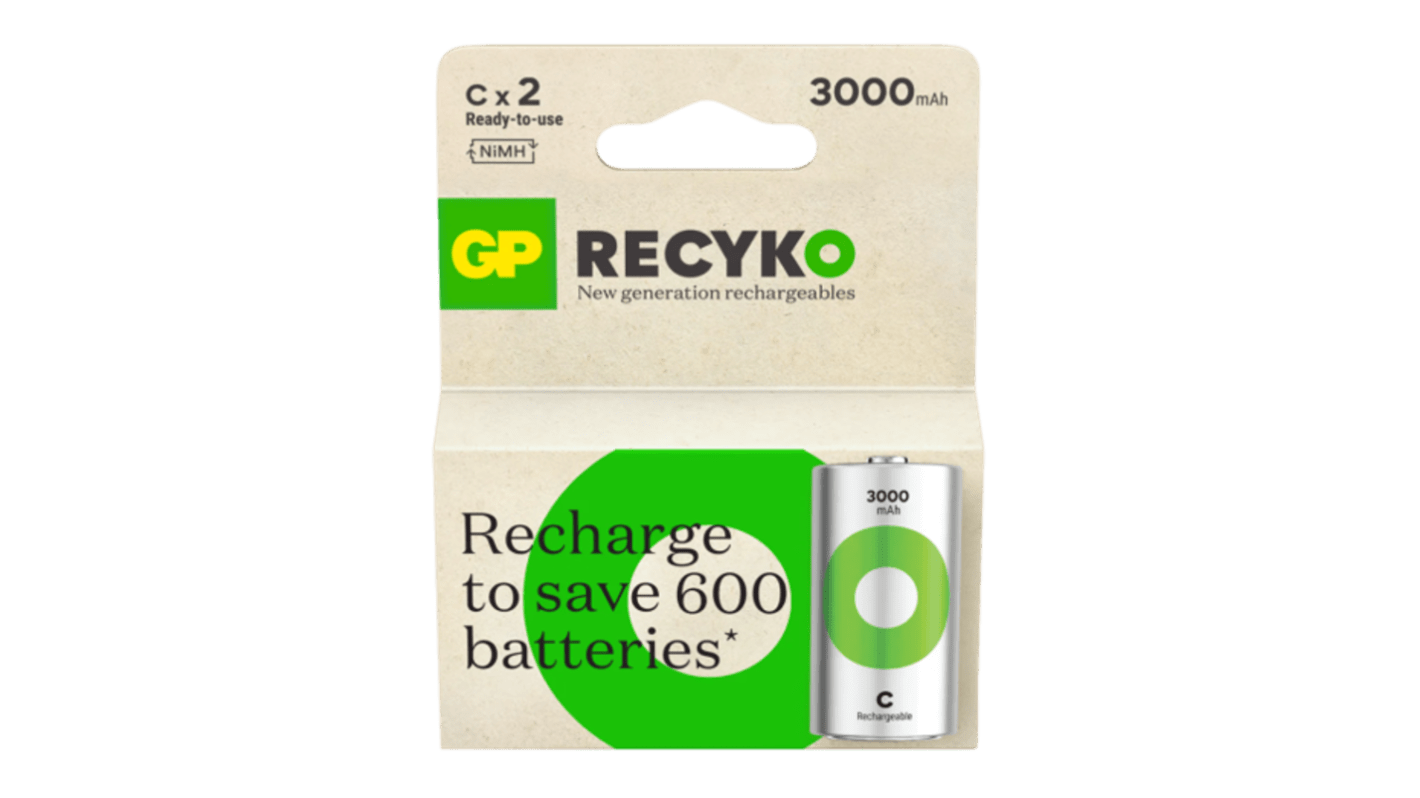 GP Recyko Gp Batteries NiMH Rechargeable C Batteries, 3Ah
