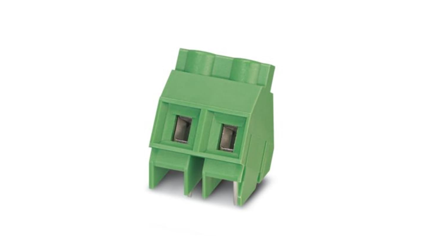 Phoenix Contact PCB Terminal Block, 2-Contact, 9.52mm Pitch, Wave Soldering, 1-Row, Plug In, Screw Termination