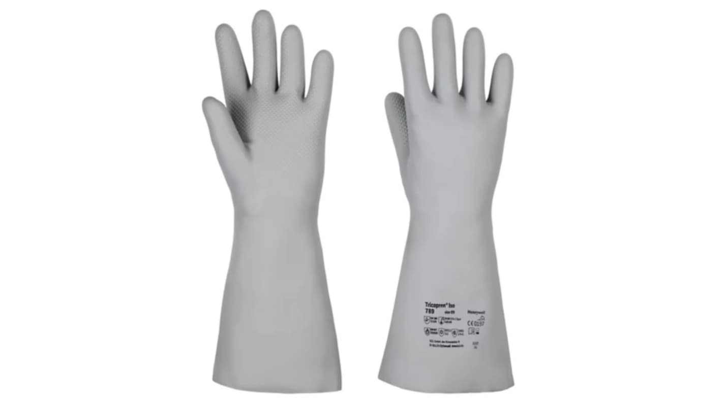 Honeywell Safety Tricopren ISO Grey Cotton Chemical Resistant Work Gloves, Size 11, Cotton Coating