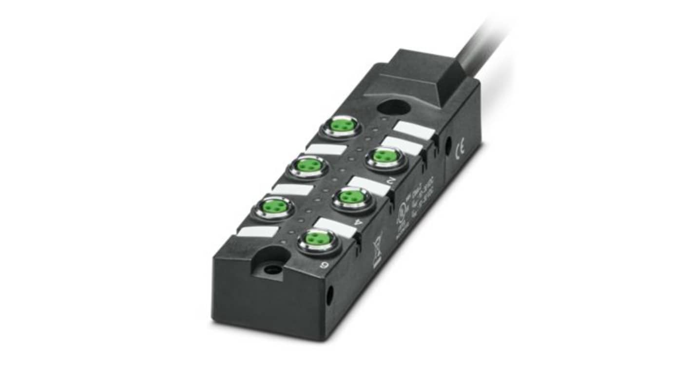 Phoenix Contact M8分线盒, 6端口, 3线路, 30V 直流, 10m线长, SACB系列