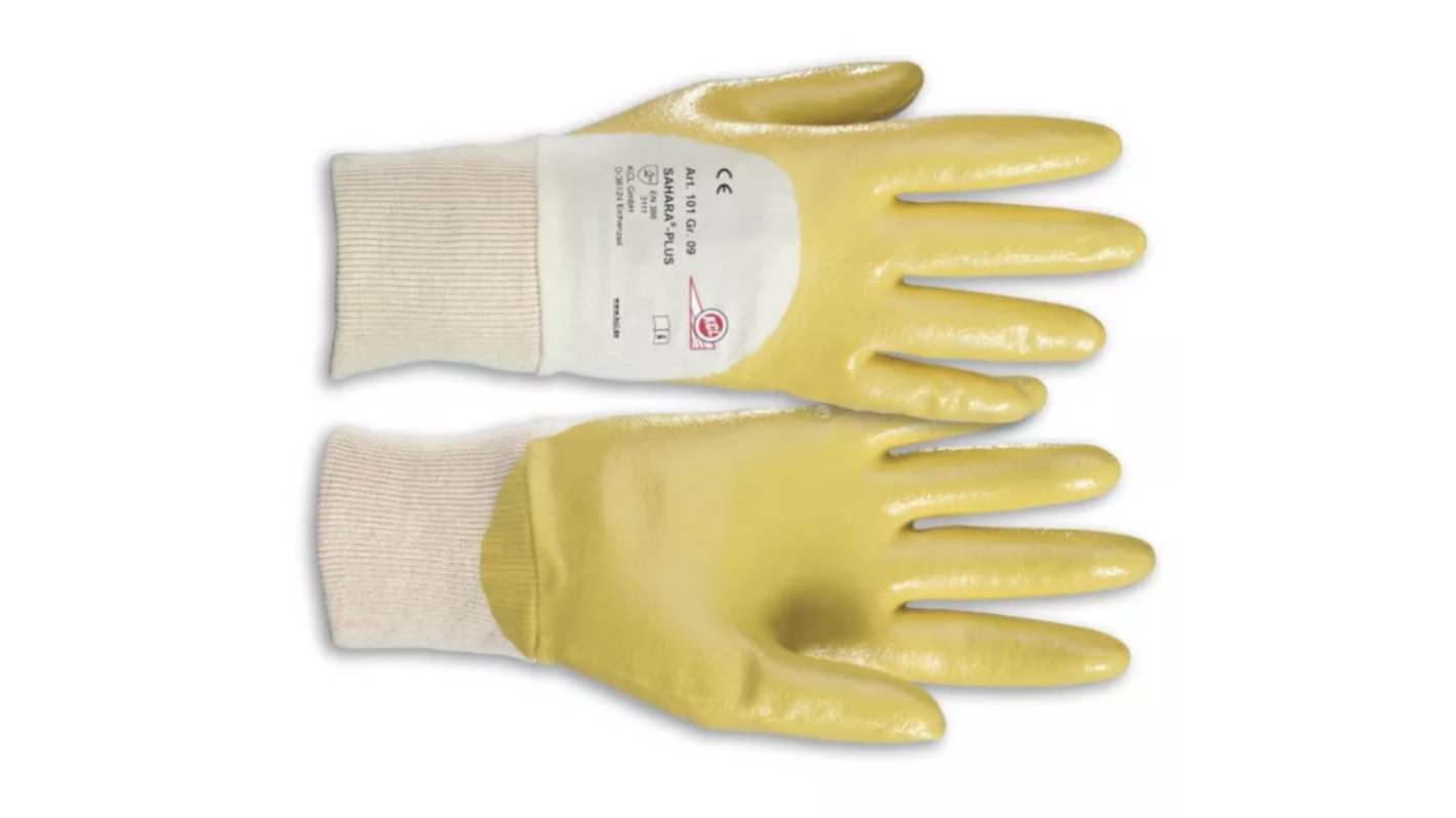 Honeywell Safety Sahara Plus Yellow Cotton Mechanical Protection Work Gloves, Size 9, Nitrile Coating