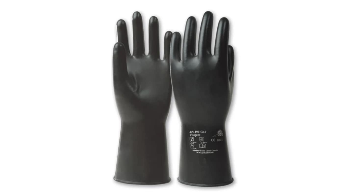 Honeywell Safety Vitoject Black Rubber Chemical Resistant Work Gloves, Size 8