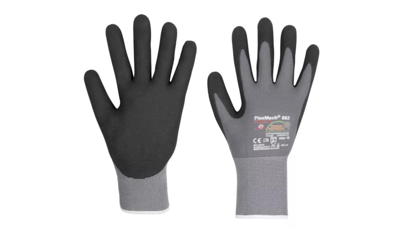 Honeywell Safety FlexMech Black/Grey Polyamide Mechanical Protection Work Gloves, Size 7, Nitrile Foam Coating
