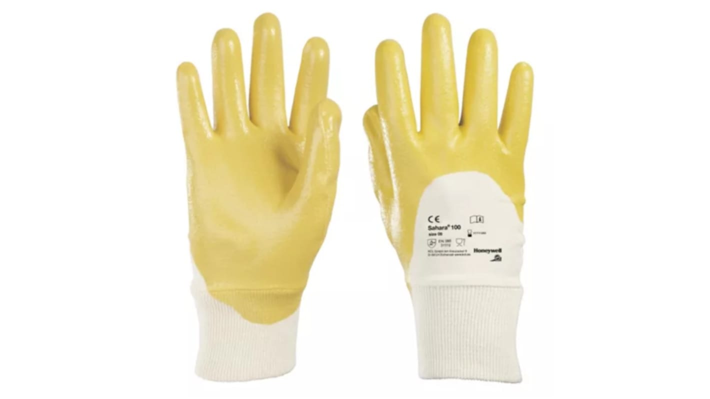 Honeywell Safety Sahara Yellow Cotton Mechanical Protection Work Gloves, Size 10, Nitrile Coating