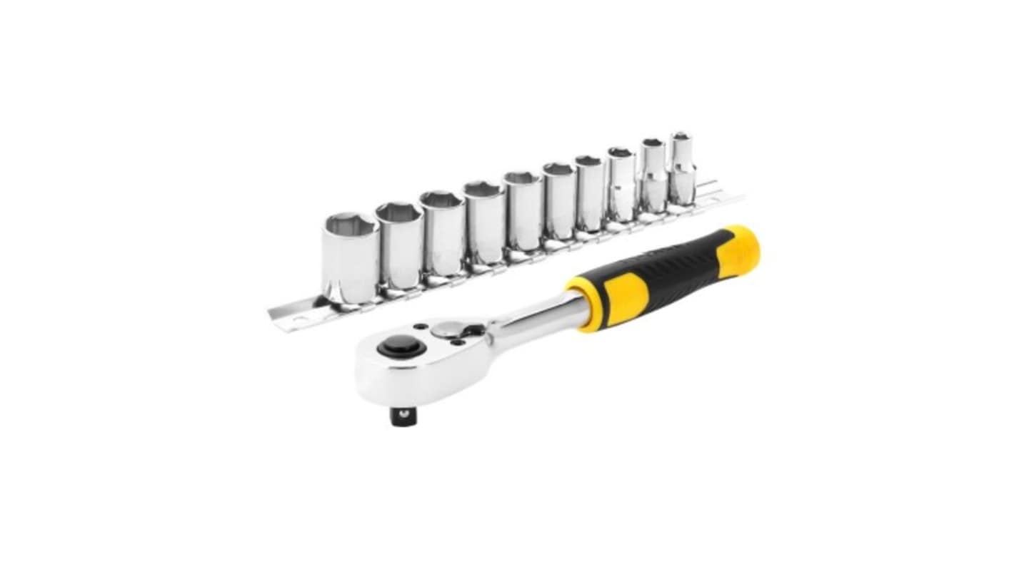 Stanley 11-Piece Metric 1/4 Standard Socket Set with Ratchet, 6 point