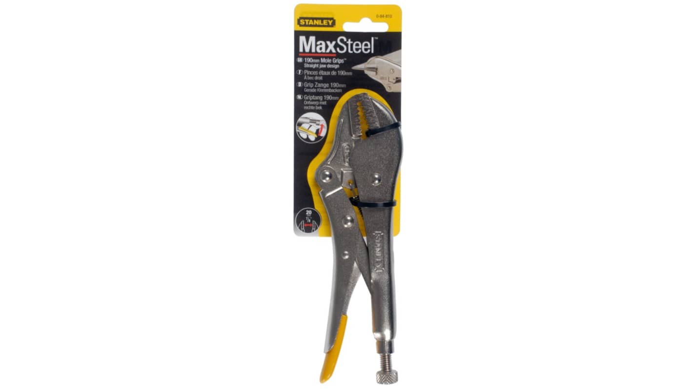 Stanley 0-84-810 4-Piece Locking Pliers, 225 mm Overall, Bent, Flat Tip, 9in Jaw