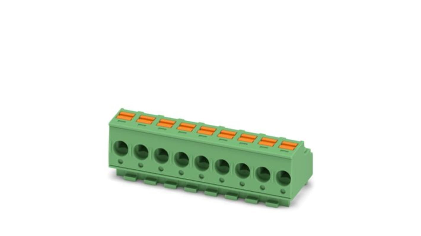 Phoenix Contact, 5mm Pitch, PTS, 9 Way, , Pluggable Terminal Block, Plug, PCB Mount, Push In Spring Termination, 1848600