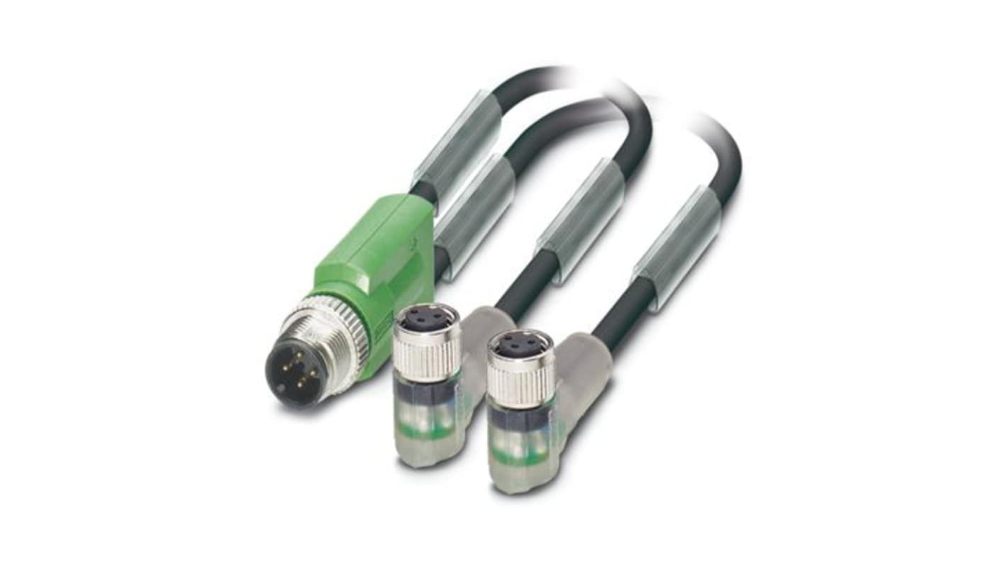 Phoenix Contact Straight Male 3 way M12 to Right Angle Female 3 way M8 Sensor Actuator Cable, 5m