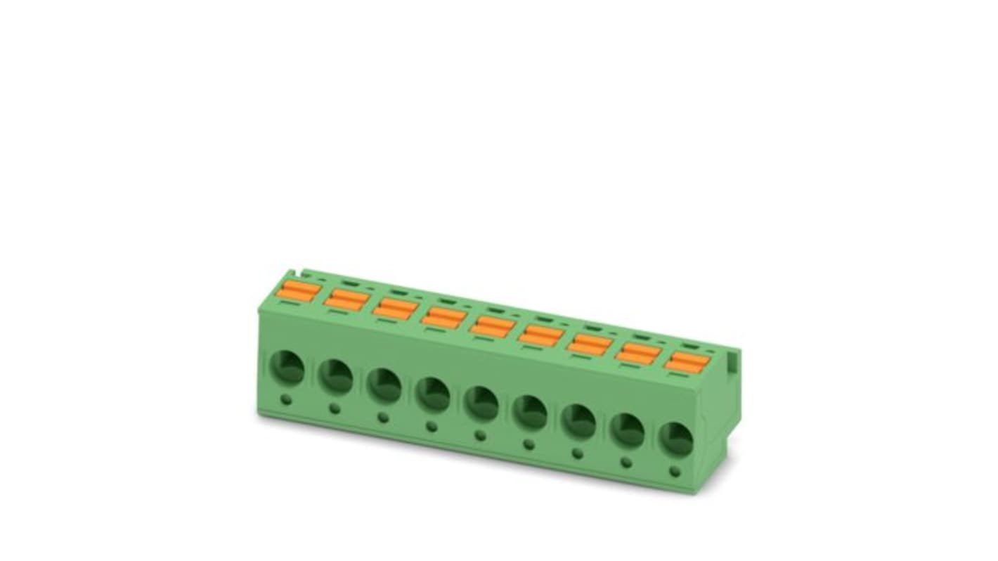 Phoenix Contact, 5mm Pitch, PTS, 9 Way, , Pluggable Terminal Block, Plug, PCB Mount, Push In Spring Termination, 1805588