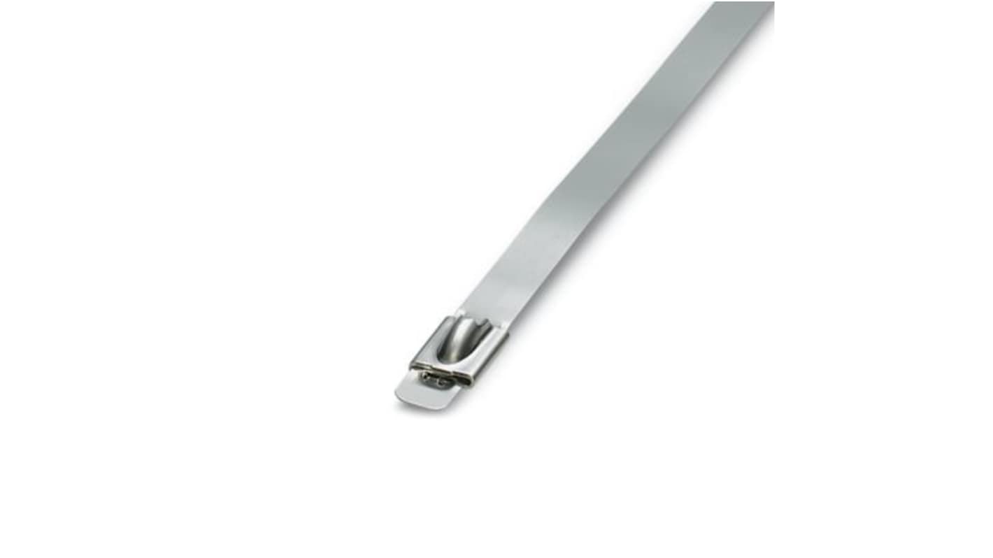 Phoenix Contact Cable Ties, Steel Strip, 380mm x 7.6 mm, Silver Stainless Steel, Pk-100