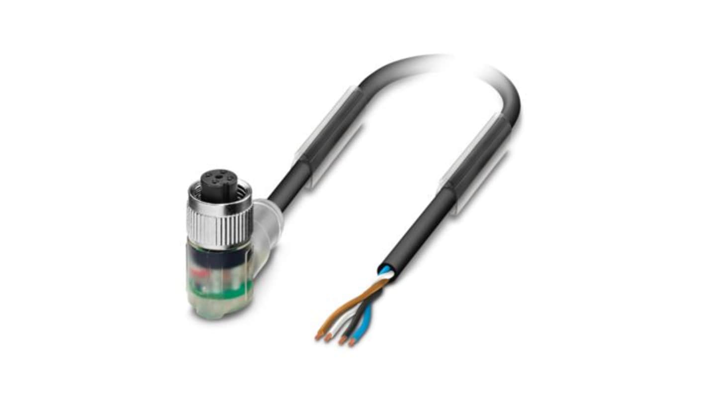 Phoenix Contact Straight Free Ends to Right Angle Female 4 way M12 Sensor Actuator Cable, 10m
