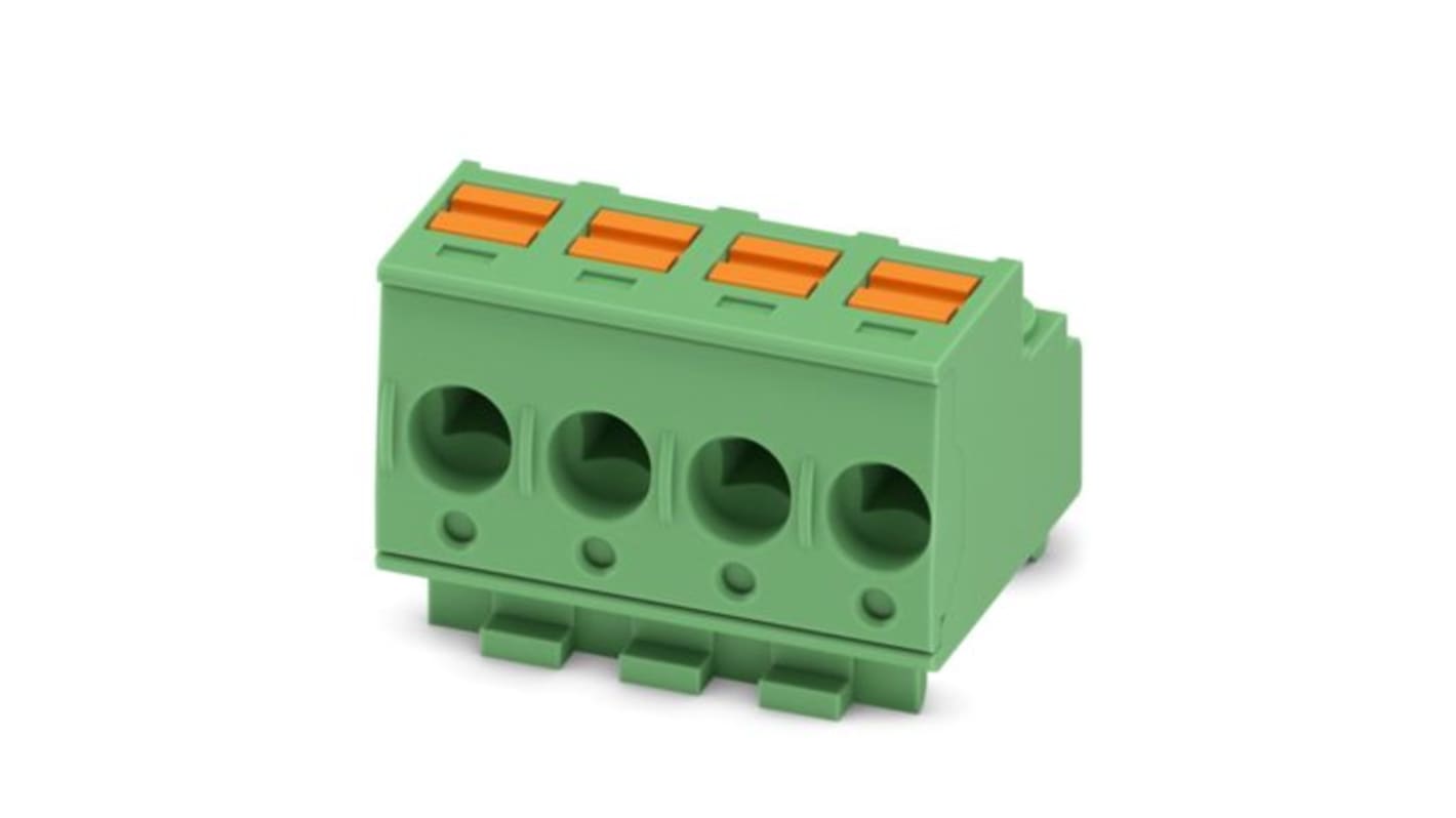 Phoenix Contact, 5mm Pitch, PTS, 4 Way, , Pluggable Terminal Block, Plug, PCB, Push In Spring Termination, 1848558