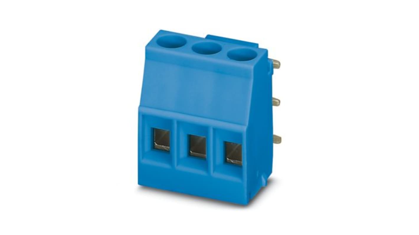 Phoenix Contact MKDSO Series PCB Terminal Block, 3-Contact, 5mm Pitch, Wave Soldering, 1-Row, Plug In, Screw Termination