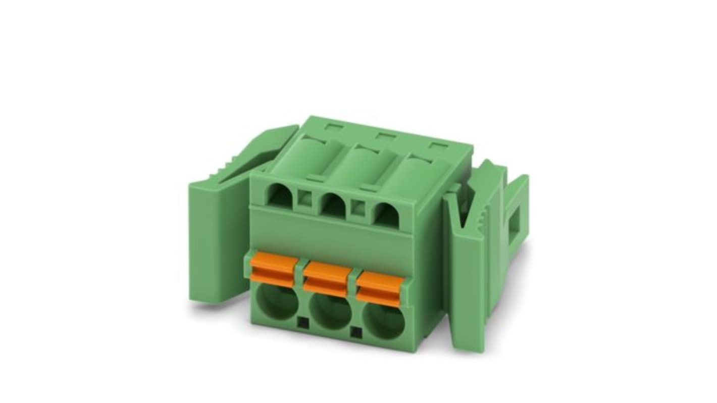Phoenix Contact, 5mm Pitch, 5/..-ST-RF, FKC 2, 3 Way, , Pluggable Terminal Block, Plug, Latching, Push In Spring
