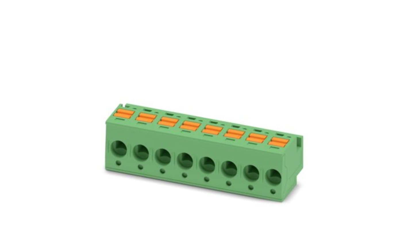 Phoenix Contact, 5mm Pitch, PTS, 8 Way, , Pluggable Terminal Block, Female connector, PCB Mount, Push In Spring