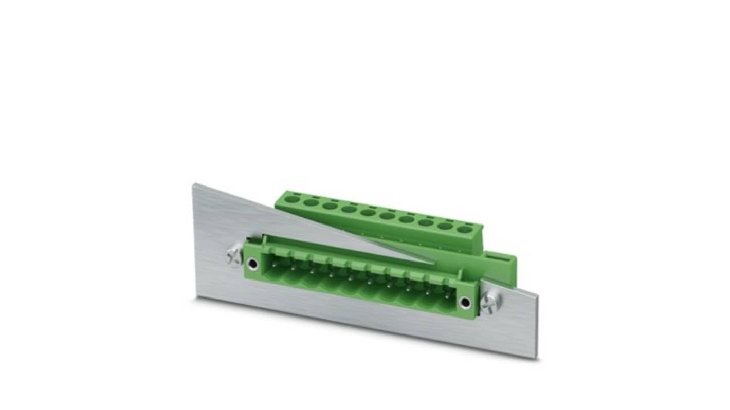 Phoenix Contact, 5.08mm Pitch, DFK, 20 Way, , Pluggable Terminal Block, Feed Through Plug, Flange Mount, Plug In, Push
